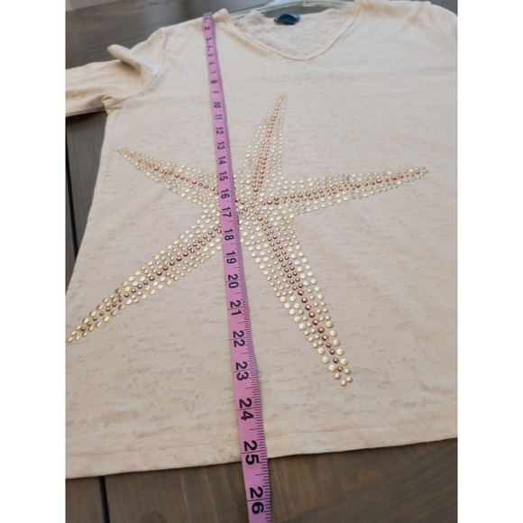Sea Salt 3/4 Sleeve Tee Women's Size M Ivory Embellished Burnout Jersey Knit Top - Picture 7 of 11